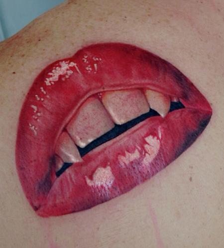 Tattoos - Vampire lips realistic color tattoo - 91356