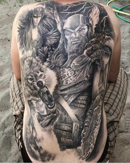 Jose Gonzalez - Viking Backpiece Tattoo Healed
