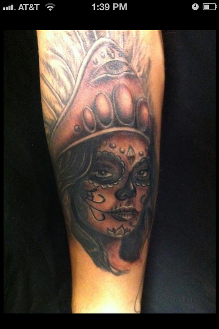 Tattoos - Aztec style Day of the Dead girl - 68814