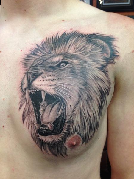 Tattoos - Black and Gray Lion Tattoo - 117557