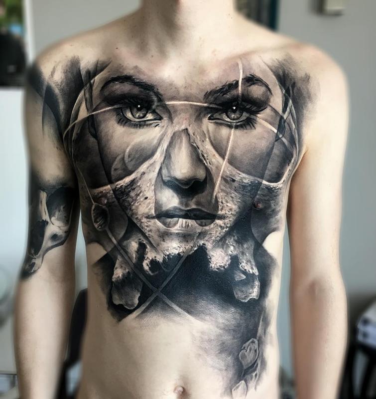 19+ Chest Tattoo Lady PNG