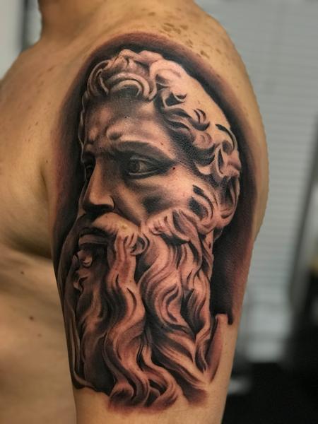 Jay Michalak - Moses statue tattoo