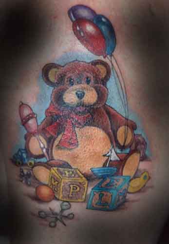 Teddy Bear With Blocks Tattoos