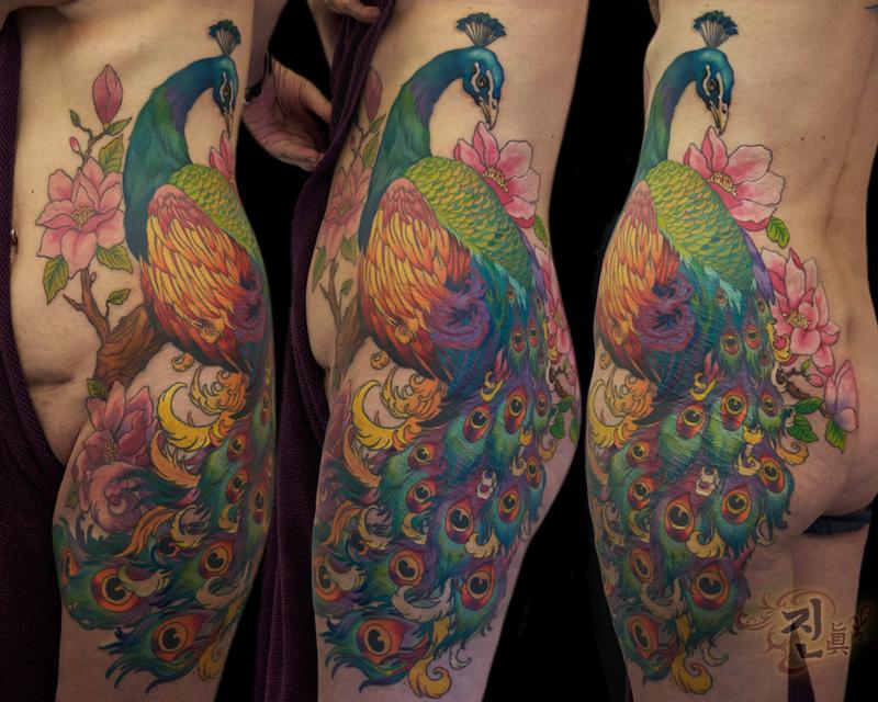 Discover 73+ peacock tattoo thigh - in.cdgdbentre