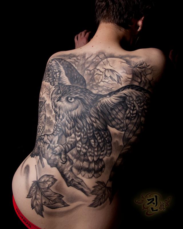 Owl Back Piece By Jin O Tattoonow