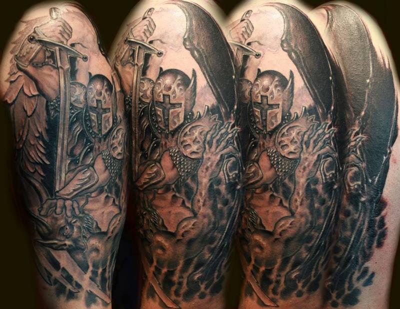 Got a good start on this Saint Michael half sleeve  Abnormal Aesthetic