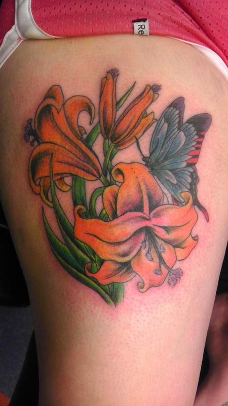 Tattoos - Lilies and Blue Butterflies - 85805