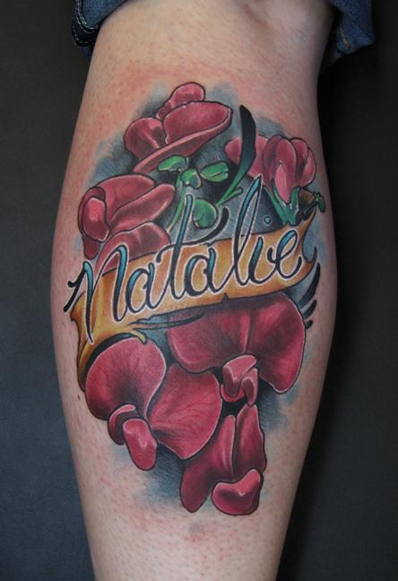 sweet pea flower color leg tattoo by Jon von Glahn: TattooNOW sweet pea flower color leg tattoo by Jon von Glahn: TattooNOW