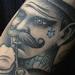 Tattoos - traditional face guy smoking pipe arm tattoo - 70718