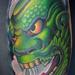 Tattoos - japanese oni hanya noh mask color leg tattoo - 62212