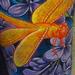 Tattoos - Orange dragonfly purple lilacs color girl leg cutom tattoo - 61931