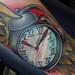 Tattoos - Time flies vintage alarm bell clock wings color arm tattoo  - 62305