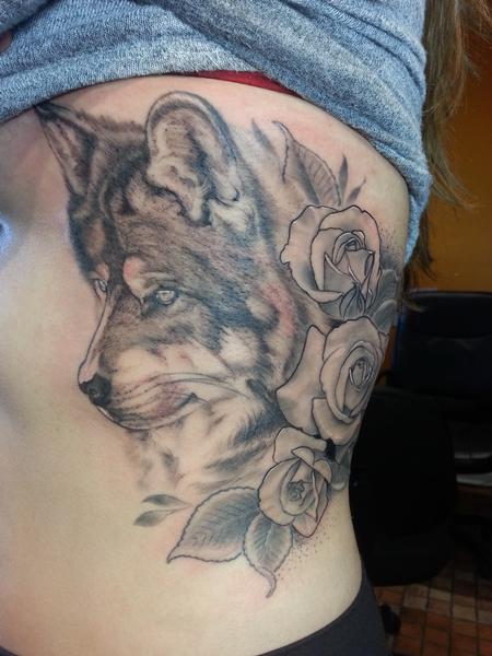 Tattoos - wolf and roses - 116257