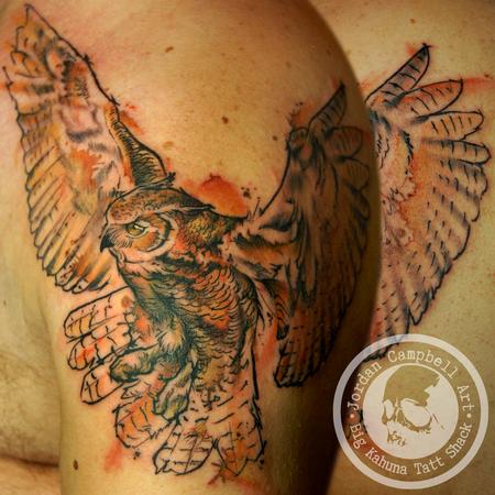 Tattoos - watercolour owl - 123317