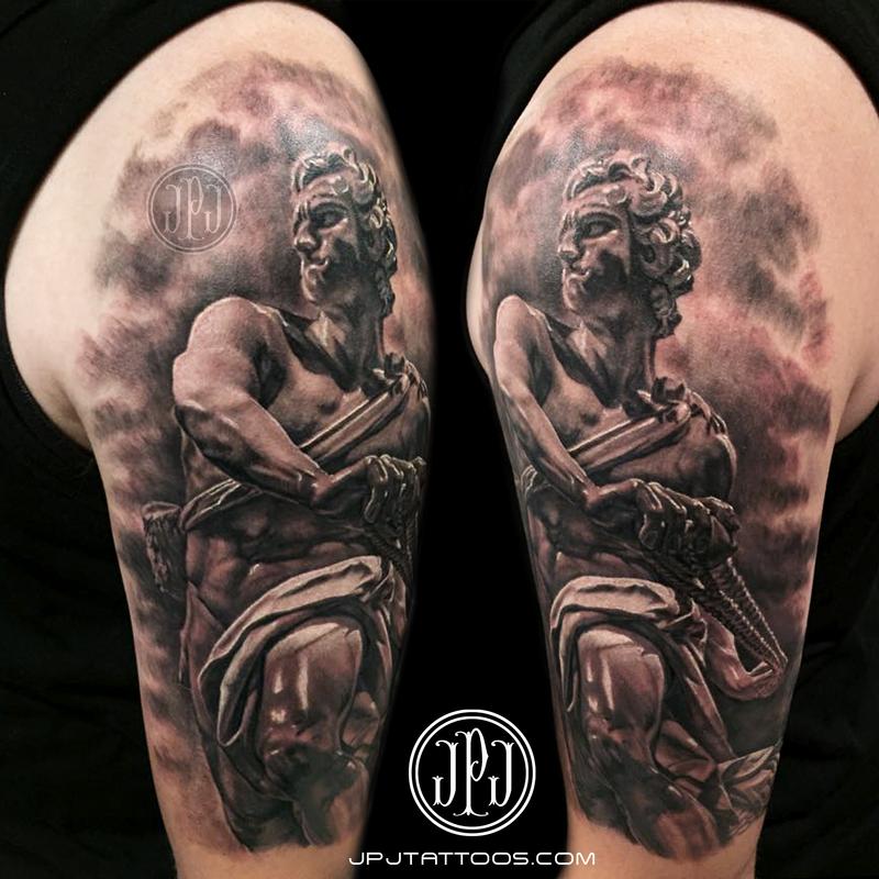 Gunnar V  Tattoo Artist  A broken statue of David A part of a sleeve  Done with inkmachines intenzetattooink sorrymomtattoo       intenzeink intenzefamily wearesorrymom TattooistArtMagazine inkedmag  realistictattoos 