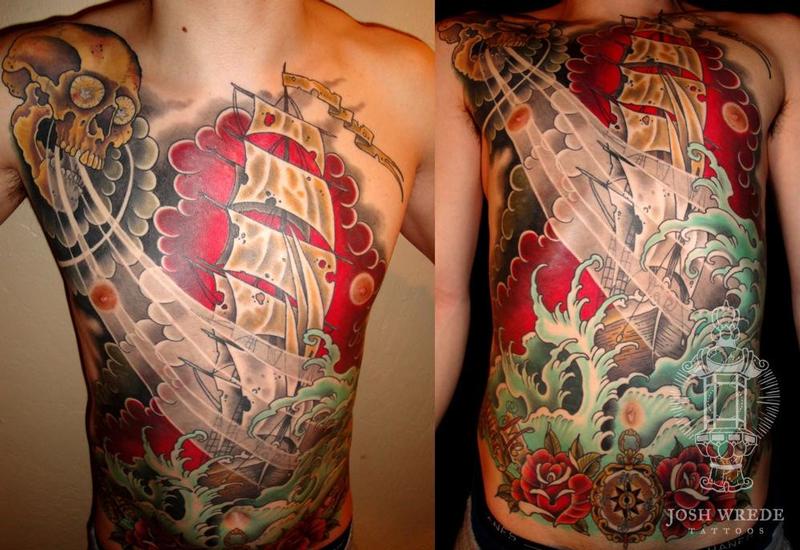 Ship With A Crimson Sky By Joshua Wrede Tattoonow