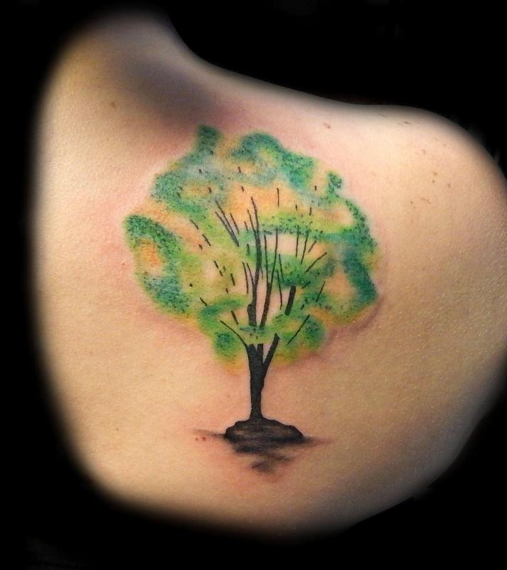 Lower Leg Watercolor Tree tattoo at theYoucom