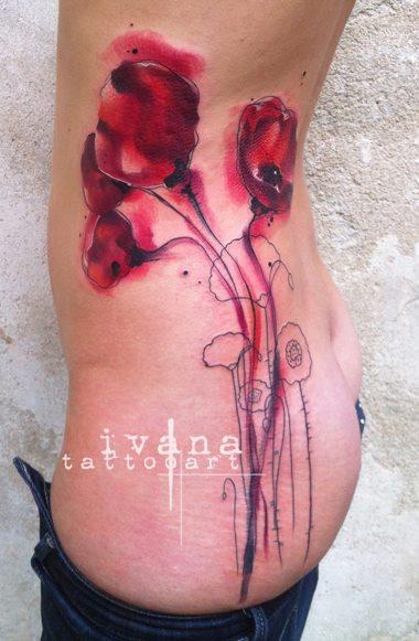 Watercolor Poppies Flowers Red By Ivana Tattoo Art Tattoonow