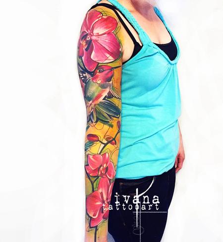 Ivana Tattoo Art - Hummingbird and Orchids 
