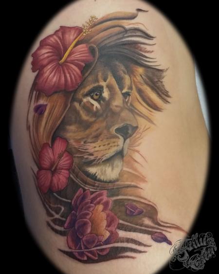 Tattoos - lion with flower-y mane - 99633