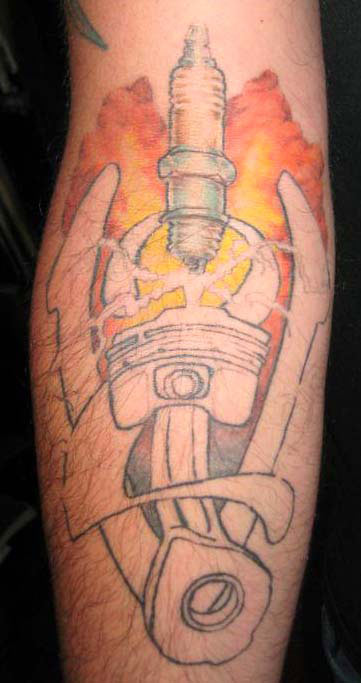 Ambition Tattoo - Spark plug gap filler by Amber ⚡️ Surrounding tattoos  were done elsewhere by a home tattooist. Going to be fixing them up, then  turning it into a sleeve 😊 | Facebook
