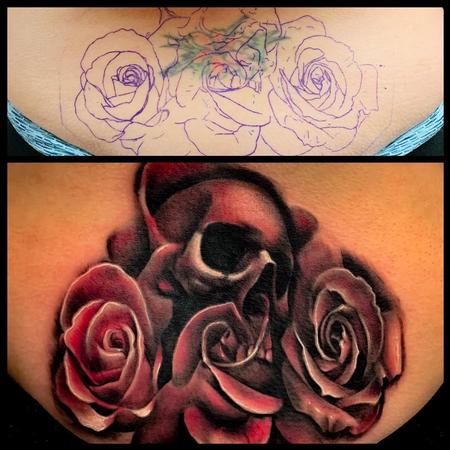 Tattoos - Skull and Roses Coverup Tattoo - 137660