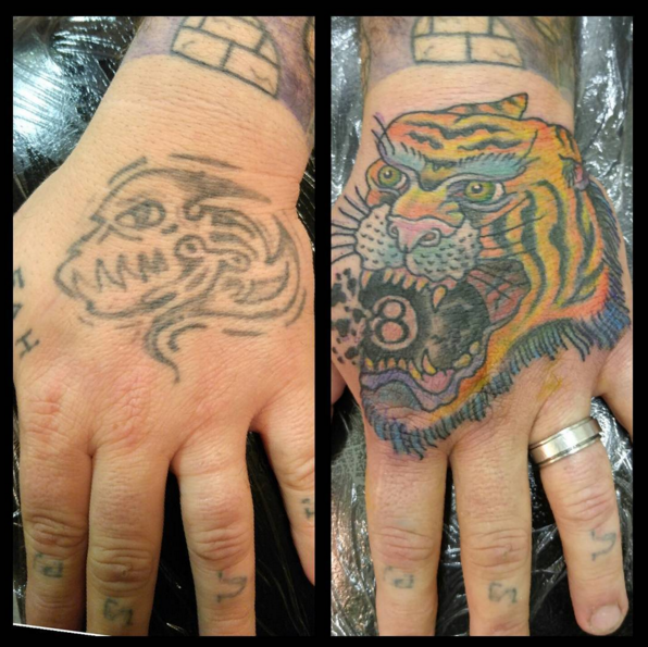 Cover Up - Tiger Hand Job by Leif Hansen: TattooNOW Cover Up - Tiger Hand Job by Leif Hansen: TattooNOW