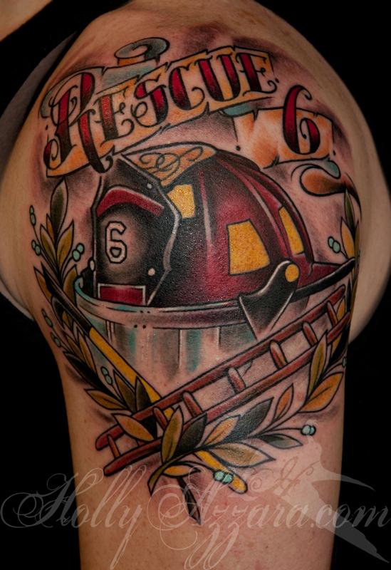 Traditional Fire Helmet Memorial by Holly Azzara: TattooNOW
