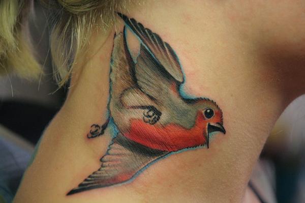 Flying birds tattoo done on the neck minimalistic
