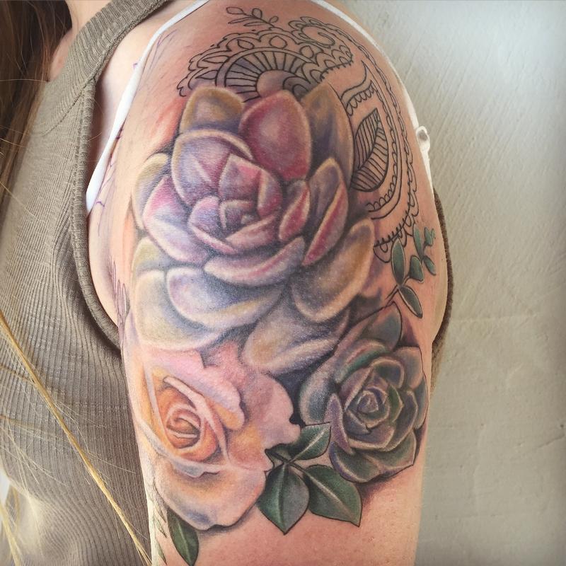 Succulent cap sleeve by Mallory Swinchock: TattooNOW