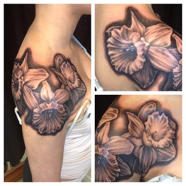 flower tattoo black and grey custom daffodil tattoo girl by Jay Baxter: TattooNOW