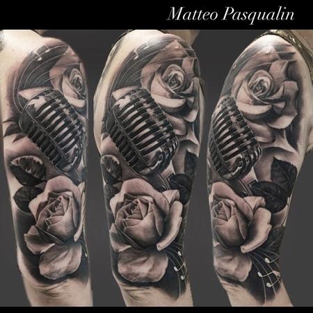 Tattoos - Roses and Microphone half sleeve tattoo - 92240