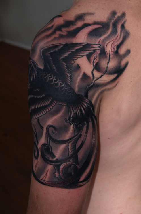 Awesome Black Tribal Flames Tattoo Design
