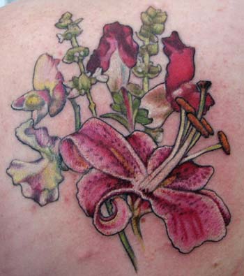 Tattoos - lily with herbs and flowers - 26266