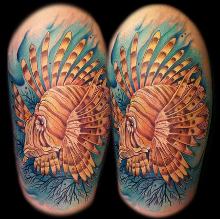 Tattoos - lion fish on calf - 56440