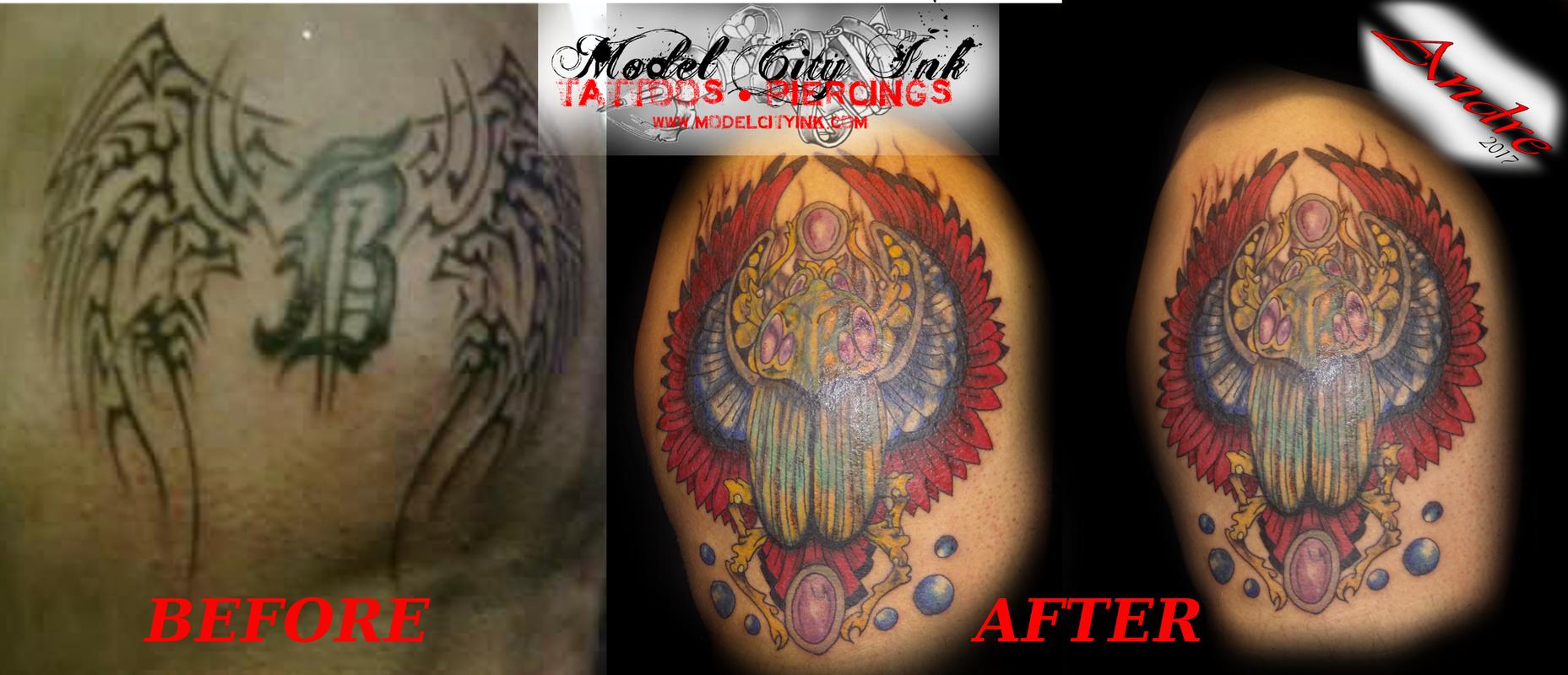 Egyptian Scarab beetle full color cover up by Andre P TattooNOW