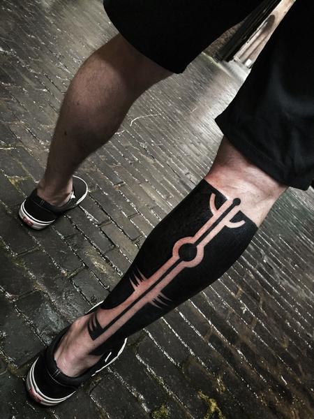 HANUMANTRA - Blackwork Calf Tattoo