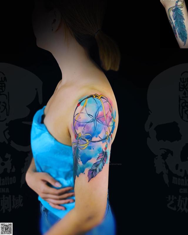 Blue Dreamcatcher watercolor dreamcatcher by Monk: TattooNOW Blue Dreamcatcher watercolor dreamcatcher by Monk: TattooNOW
