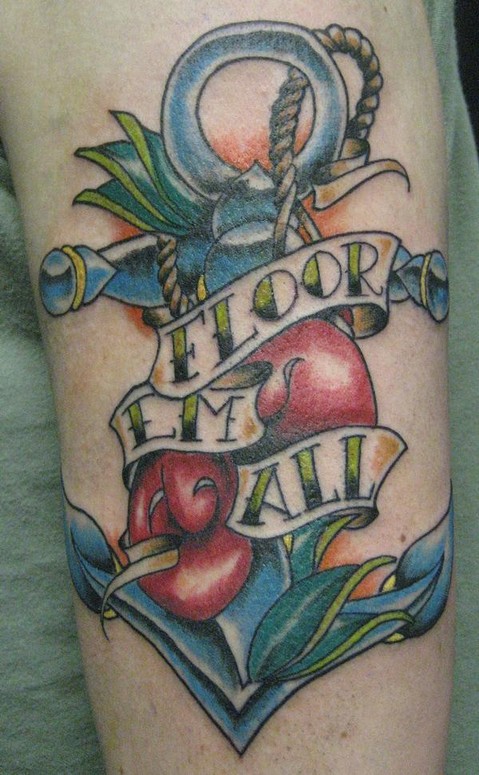 Traditional Tattoo with Anchor and Boxing Gloves by Ariel Salgado: TattooNOW