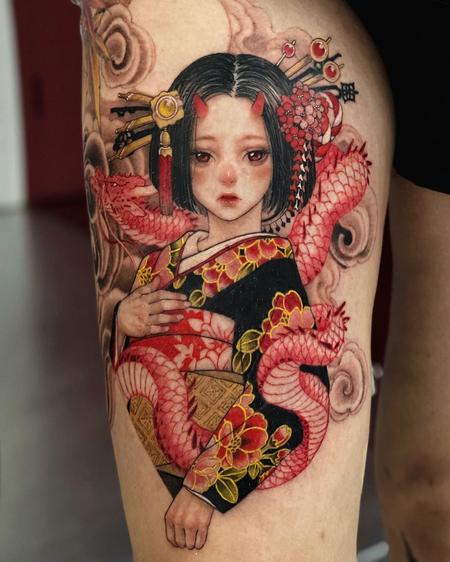 Tattoos - Korean woman and snake - 143514