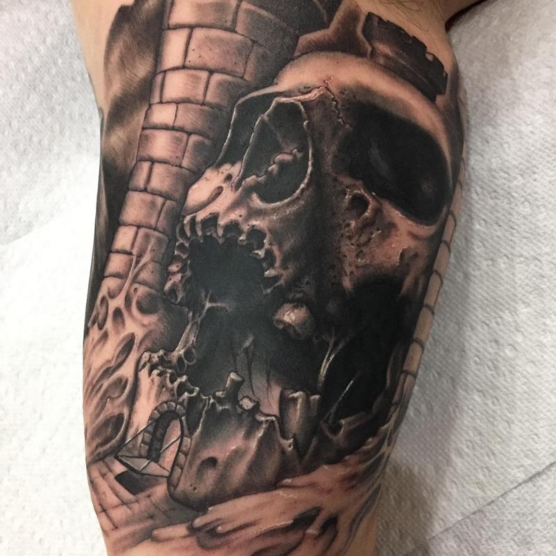 Castle skull by Nathan Marti: TattooNOW