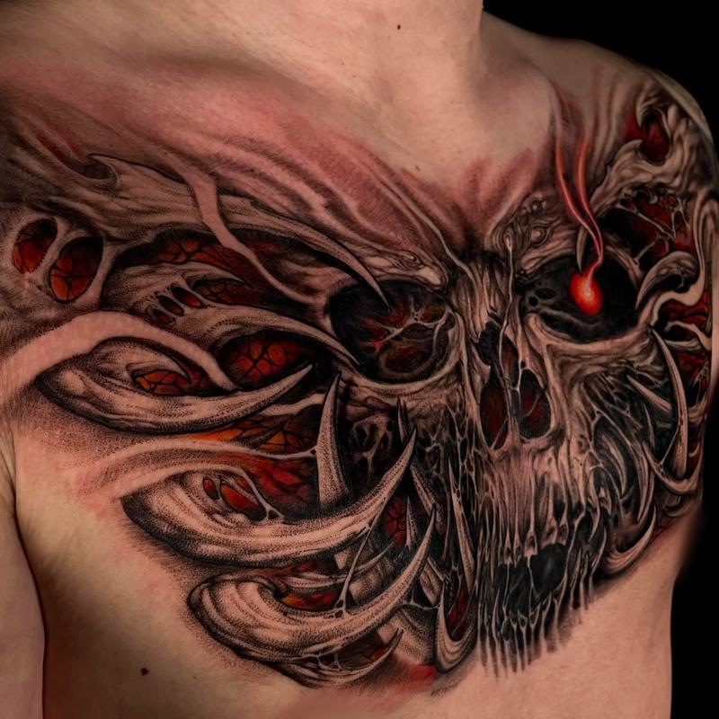 Skull Chest Piece by Jong Seon Park TattooNOW