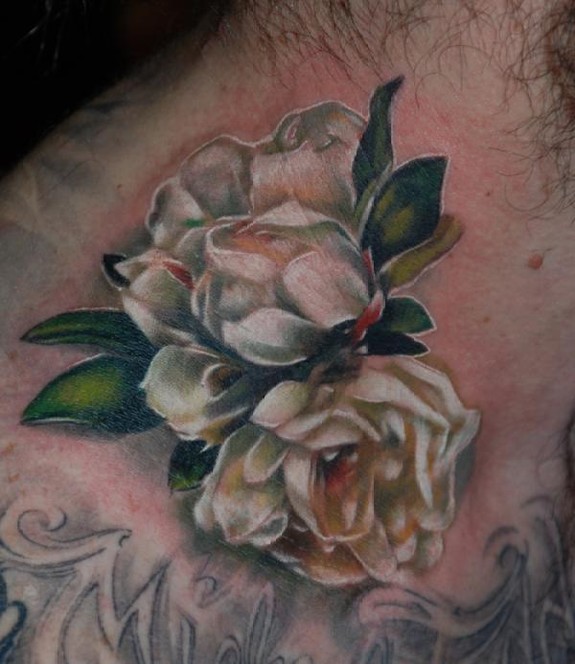 Neck Flowers Tattoo by Kyle Cotterman TattooNOW