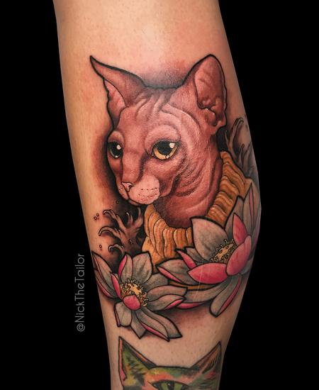 Tattoos - Sphinx cat and lotus flowers... - 126339