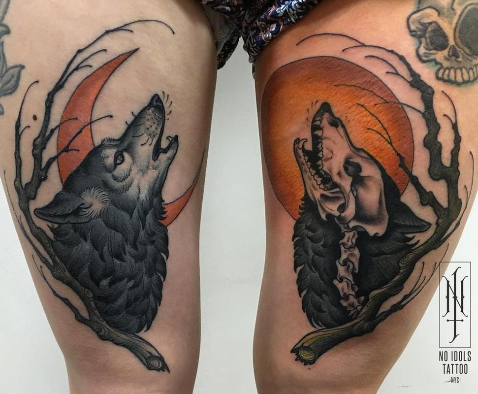 Howling wolf and moon tattoo by Matt Buck TattooNOW