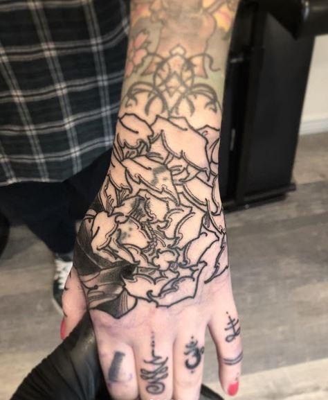 Neo Traditional Flower hand tattoo by Billy Williams: TattooNOW