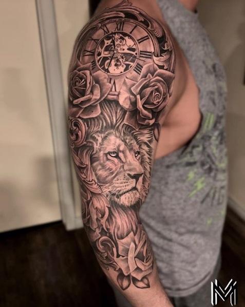 Lion clock and rose combo for the day  Tattoos by JoNathan  Facebook
