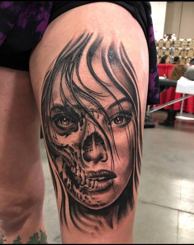 Oak Adams Half Skull Half Woman Face By Oak Adams Tattoonow