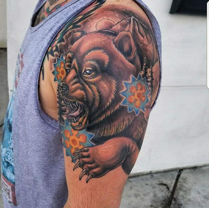 Tattoo uploaded by Alo Loco Tattoo  Bear roar full sleeve tattoo  Tattoodo