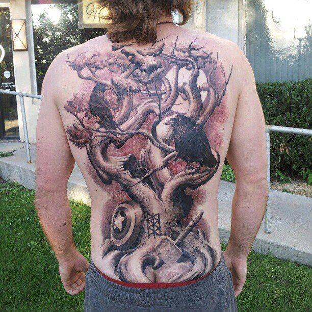 Crow and Tree Back Tattoo by Oak Adams: TattooNOW Crow and Tree Back Tattoo by Oak Adams: TattooNOW